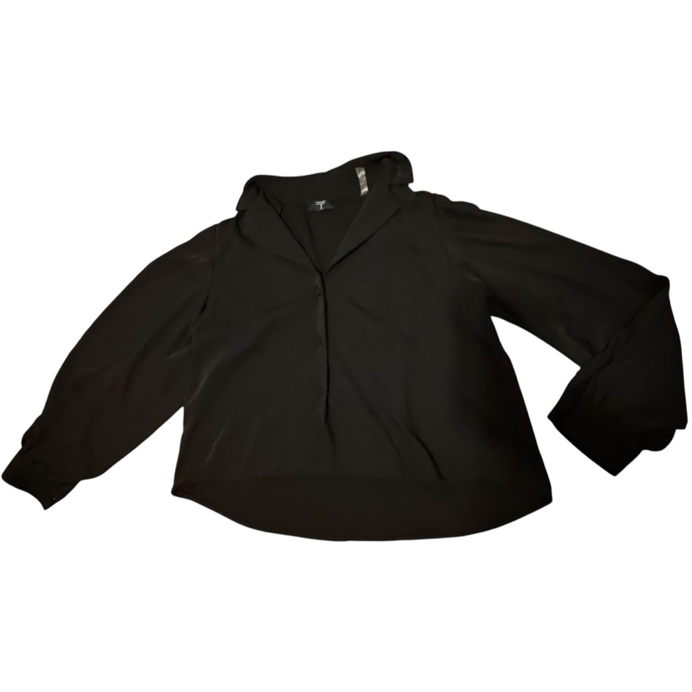 Tahari Blouse Long Sleeve Black Button Down Shirt Medium